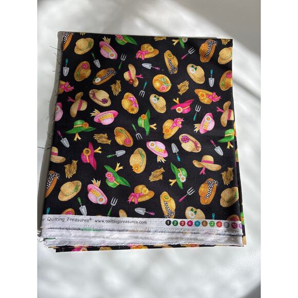 Quilt Fabric WE GROW BY THE YARD 1 yd x 44" Black Cotton Gardening Dan Morris - Picture 1 of 4